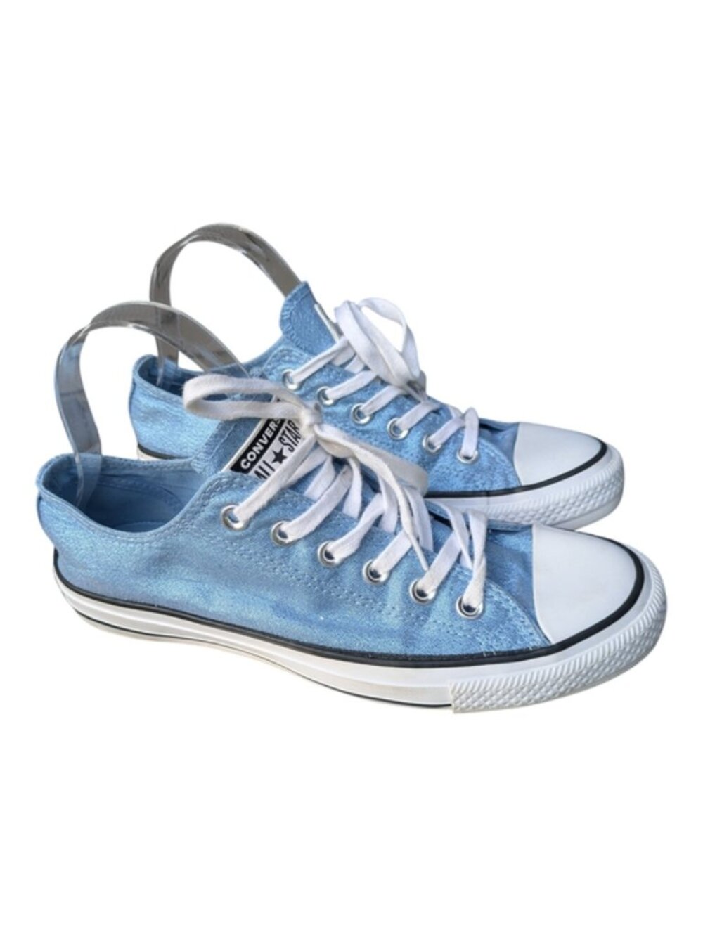 Converse Chuck Taylor All Star OX Light Blue/White/Black Glitter Size 8.5